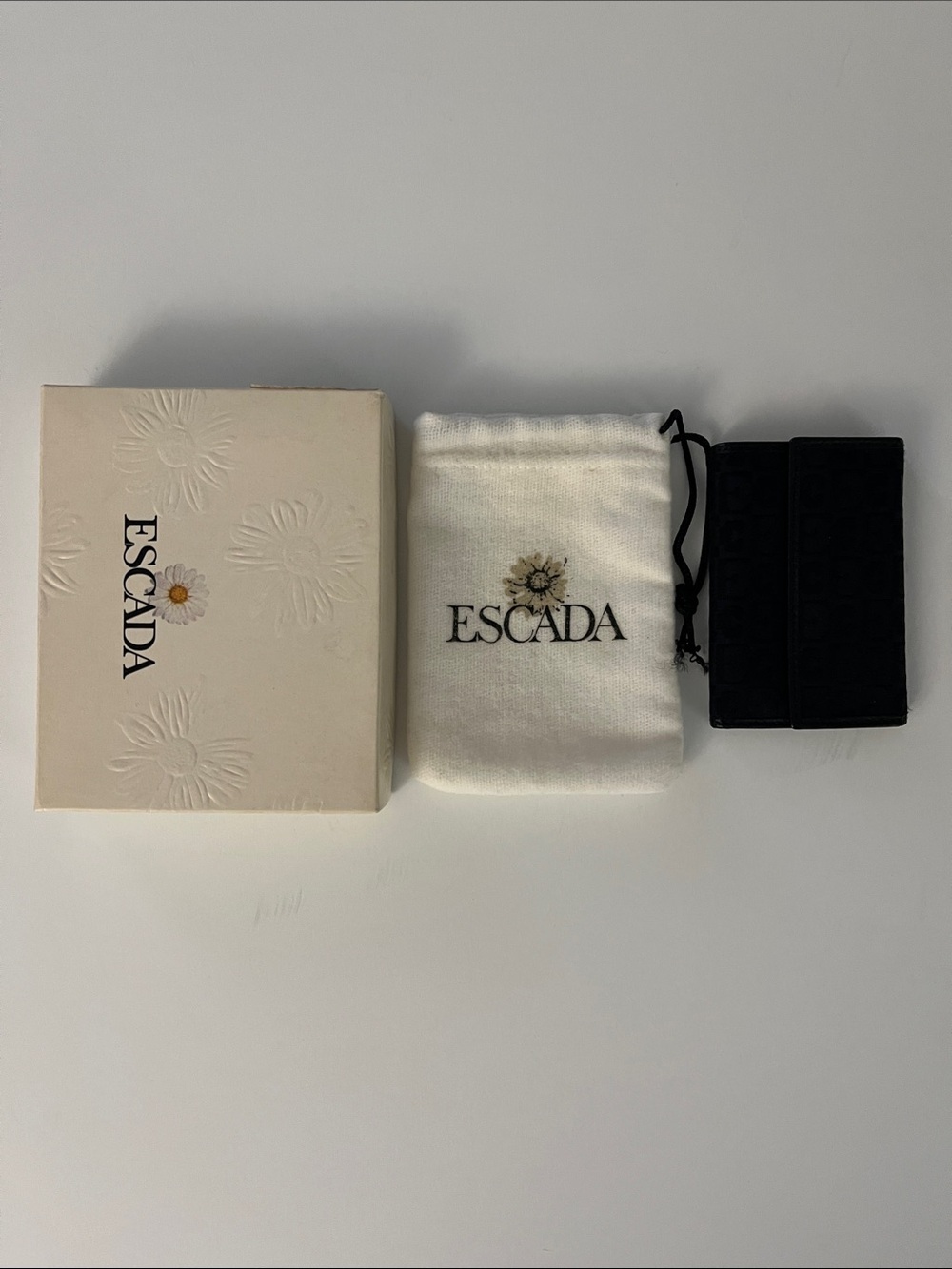Escada Black Velvet Card Case with Branded Pouch and Box
